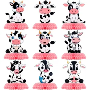 9 Pcs Cow Print Honeycomb Centerpieces Pink Cow Theme Honeycomb Table Topper Decorations Farm Animal Birthday Supplies Western Party Favors
