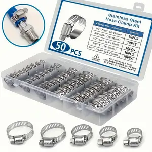 50/120 hose clamp sets, size range from 6mm to 38mm, featuring an easy to tighten worm gear design, suitable for Water Hose, pipeline and automotive applications