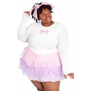 Ribbon Cut Out Long Sleeve - White/Pink