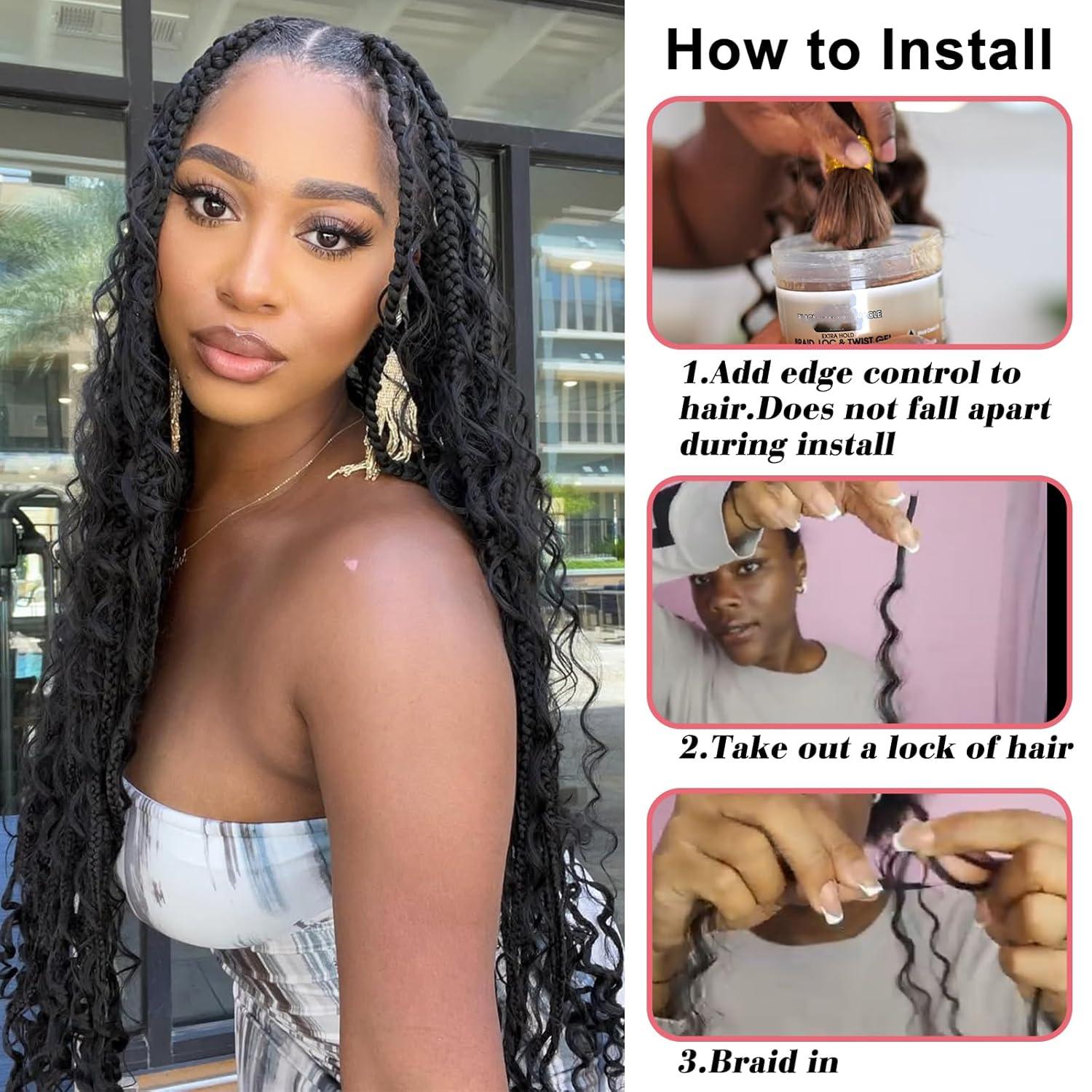 24 Inch Boho Braiding Hair Extensions, Deep Wave Goddess Braids Hair for Knotless Braids, Soft Curly Protective Hairstyle Hair