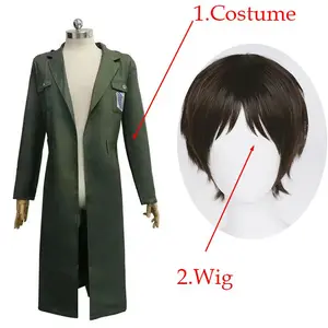 Attack on Titan Cosplay Scout Regiment Eren Jager Costume Armin Arlert Navy Green Trench Full Set Uniform Halloween Outfits Wig