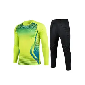 2-Piece Soccer Goalkeeper Shirt with Foam Elbow Pads,  Colorful Geometric Breathable Quick-Dry Long Sleeve T-Shirt + Training Running Sports Pants Set