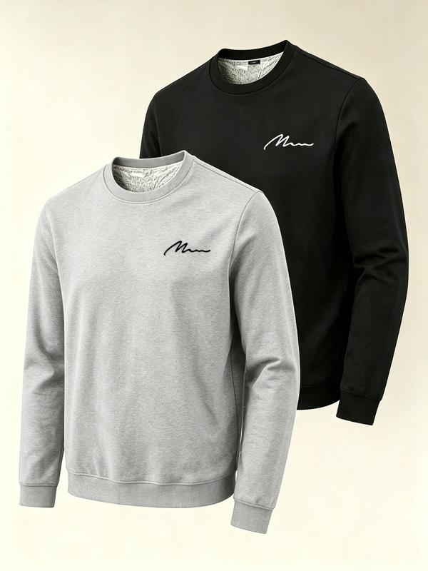 crewneck sweatshirt 2-piece men's long sleeved round neck sweatshirt, casual minimalist pullover top, minimalist design, comfortable daily street style, suitable for autumn and winter wear. Hoodie Menswear