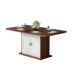 63 Inch Rectangular Dining Table with Hidden Storage, Space-Saving Modern Pedestal Table for 4–6 People, Sturdy Kitchen & Dining Room Table