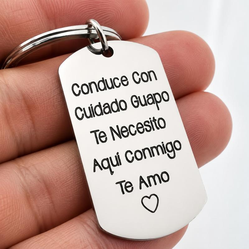 Spanish Stainless Steel Keychain,Conduce Con Cuidado Guapo Letter Pattern Metal Keychain Gift for Men Dad,Father,Husband