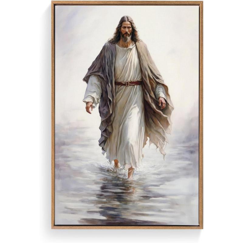 1 Count Framed Jesus Christ Canvas Wall Art The Hand of God Jesus Reaching Into Water Christian Painting Prints Biblical Wall Decor Religious Room Decor for Church Prayer Room Schools Hospitals 16x24inch