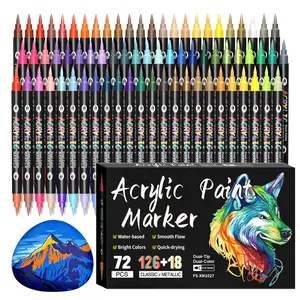Acrylic Paint Markers, Acrylic Art Kit, Art Craft Supplies, Art Materials, 24/48/72/96/144 Colors, Dual Tips Dual Color Paint Pens, Soft Brush Tips, for Rock Painting, Canvas, Wood, Glass, Ceramic, Fabric, Plastic, Egg & Scrapbook