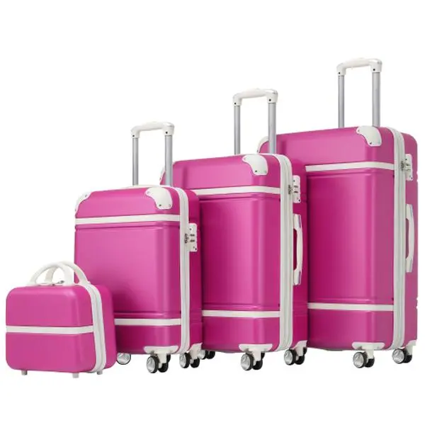 Expandable Luggage Sets, 4-Piece Hardshell Luggage (20"+24"+28" Spinner Suitcases + Cosmetic Case), ABS Plastic, Lightweight with TSA Lock, Travel Luggage Bags, Synthetic