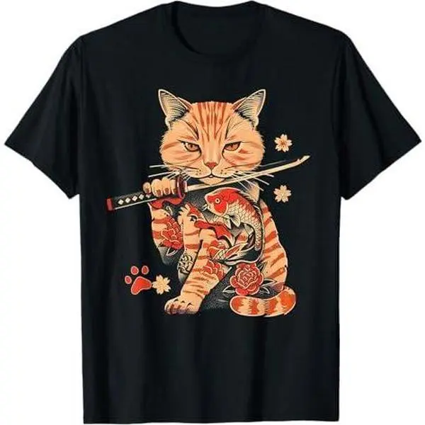 Japanese Samurai Yakuza Tattoo Cat T-Shirt