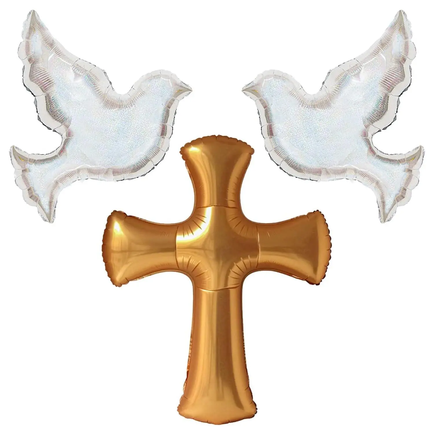 1Pcs Jumbo 44” Red Gold Cross Balloon For First Communion Baptism Party Decor | 2Pcs Laser Shiny Dove Foil Balloon Christening Confirmation Party Supplies Birthday Party Wedding Decorations