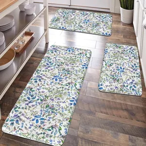 [Popular Choice] 1 pc, room decoration, bathroom decoration, bathroom floor mats, bathroom anti-skid mats, kitchen floor mats, blue floral pattern floor mats, plant theme floor mats, soft and comfortable surfaces, and fatigue relief.