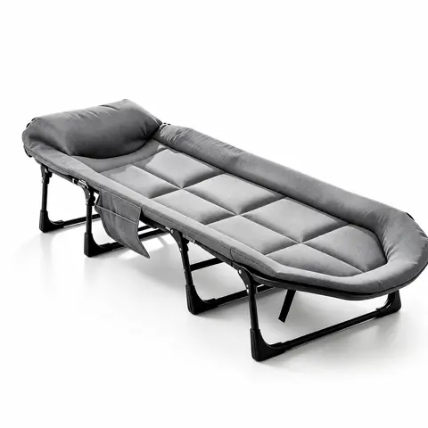 Single Size Rectangular Portable Folding Bed Frame - SummerVibes, 6-Position Adjustable, Sturdy Steel Build, Soft Padded Mattress, Space-Saving, Easy to Carry, for Office Naps, Overnight Guests