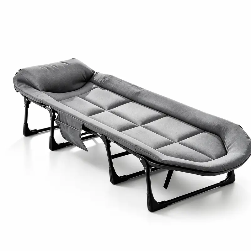 Single Size Rectangular Portable Folding Bed Frame - SummerVibes, 6-Position Adjustable, Sturdy Steel Build, Soft Padded Mattress, Space-Saving, Easy to Carry, for Office Naps, Overnight Guests