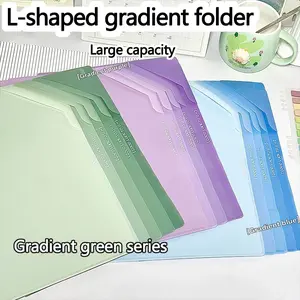 5 Piece Gradient L-Shape File Folders, Durable Plastic Organizer, Large Capacity, School & Office Supplies, Transparent Functional Files