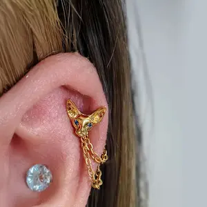 KUTLAN 16G/6mm Sphynx Cat Titanium Flat Back Stud - Cute Bold Hypoallergenic Unisex Piercing Jewelry for Lobe Helix Conch