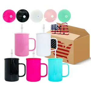 25pcs  17oz Macaron Color Glass Mugs With Colorful Plastic Lids For Sublimation And UV DTF Wraps Best Coffee Hot Milk Glass Cups Ship From USA Warehouse Drinkware Tumbler Reusable Ceramic Reuse Washable