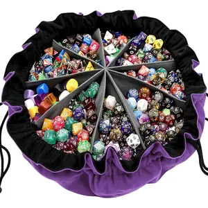 New Upgrade Large Dice Bag with Pockets Big Capacity Dice Bag Drawstring Dice Pouch DND Dice Storage Bag for RPG MTG Table Games, Hold Over 300 Dice, Dark Violet