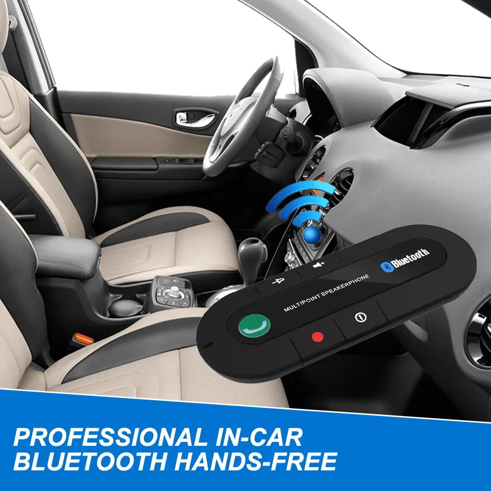 Portable Bluetooth Car Speakerphone - Compact Wireless Audio Receiver with Metal Clip, Sun Visor Clip, 3.7V Micro USB Charging, Handsfree Calling, Driving Safety Support, Batteries, 130Mm * 49Mm * 15Mm, 20 Hours Talk Time