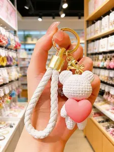 Love Bear Heart Shaped Keychain Couple Animal Pattern, Cute Heart Design Car Key Holder, Trendy Backpack Accessory, Bag Charms, Perfect Gift for Friends