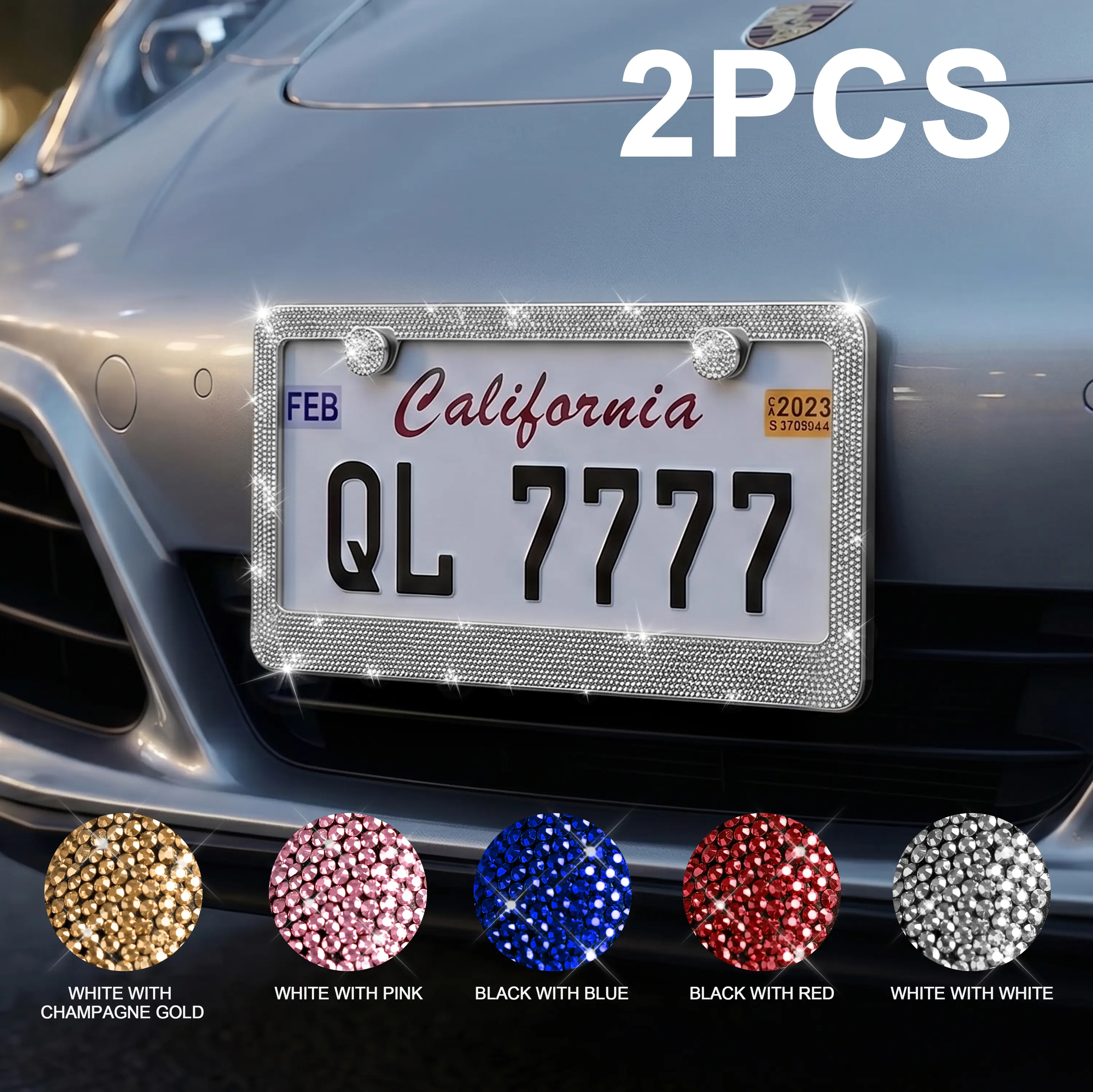 Queen’s Land 2PCS Bling Leopard License Plate Frames with Crystal Rhinestones, Sparkle Girly Car Accessories, Bling Car Decor for Girls Women Pink Red Black Leopard Car Accessories for Truck SUV