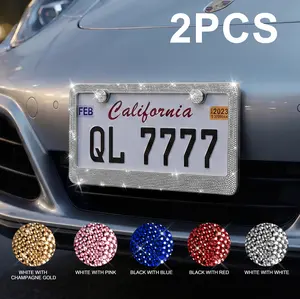 Queen’s Land 2PCS Bling Leopard License Plate Frames with Crystal Rhinestones, Sparkle Girly Car Accessories, Bling Car Decor for Girls Women Pink Red Black Leopard Car Accessories for Truck SUV fathersdaygift