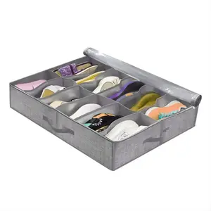 Under Bed Shoe Storage Organizer, Holds 12-16 Pairs, Transparent Window, Breathable, Foldable, Space-Saving, Easy Access