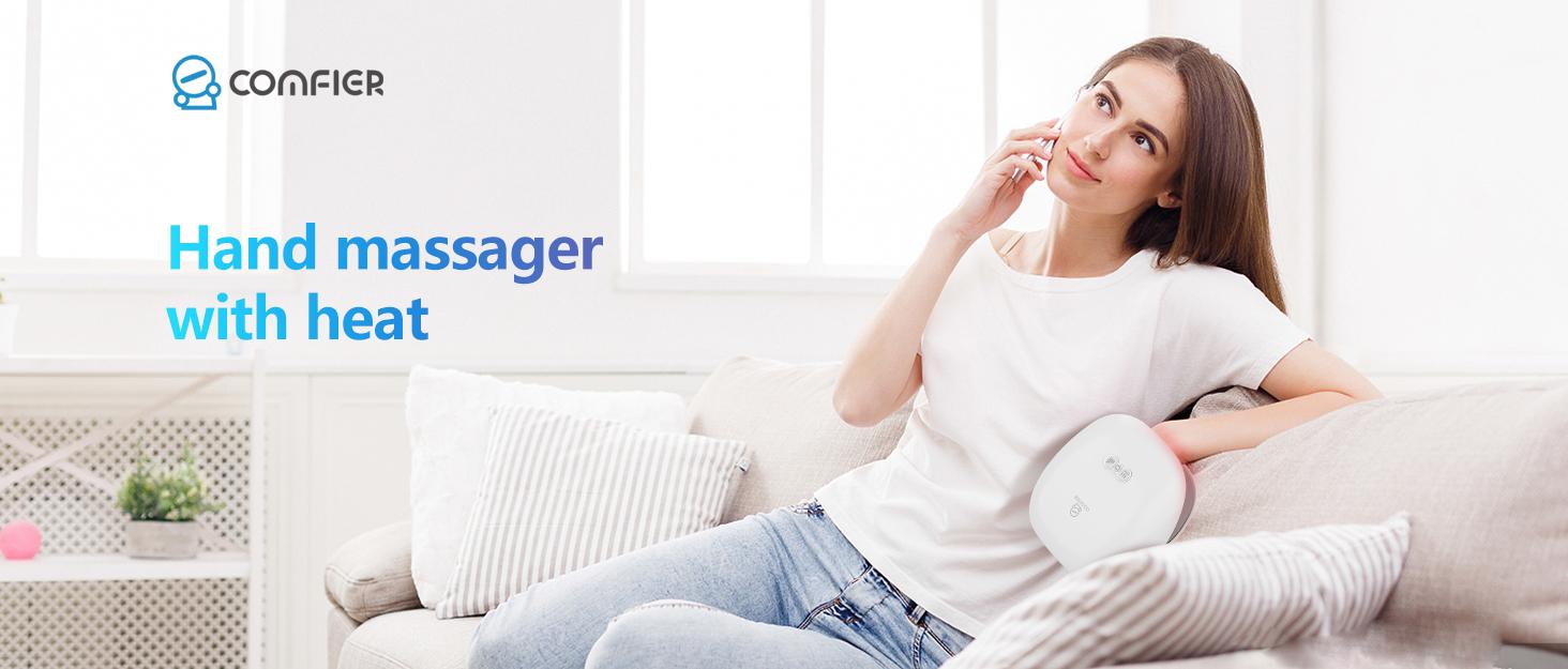 COMFIER Cordless Electric Hand Massager with Compression & Heating,3 Levels Finger and Wrist Massager Machine,Gift for Men,Women