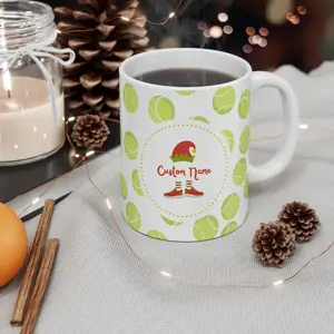 Personalized Tennis Elf Christmas Mug, Festive Sports Gift