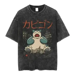 Snorlax Anime Japanese Mineral Washed Oversized Vintage Anime T-Shirt - Soft Washed Harajuku Casual Graphic Tee for Men Women, Gifts for Him, Birthday, for her, 90s graphic good tees Casual American Short Sleeve Unisex T-shirt,Gym & Streetwear