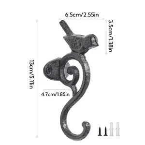 Bird Design Wall Hook 13cm x 6.5cm x 3.5cm Cast Iron Organizer for Home Decor and Storage with Screws