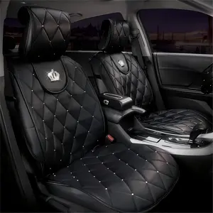 Rhinestone Crown Design Car Front Seat Cover, PU Leather Car Seat Protector, Universal Car Interior Accessories for Women & Men Gift