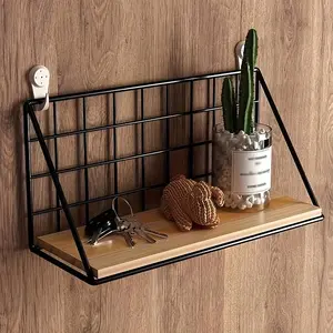 Metal Floating Shelf Rack, Wall Mounted No Drilling Storage, Wall Mount Design, Bathroom Living Room Bedroom, Minimalist Decor, Hole-Free Hanging Organizer