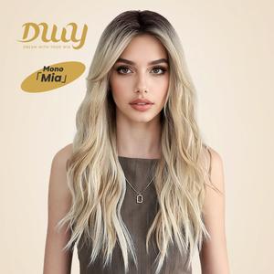 Mia-DWY Mono Lace Front Free Part Long Curly Rooted Blonde with Highlights Glueless Synthetic Wig for Women 22 Inches