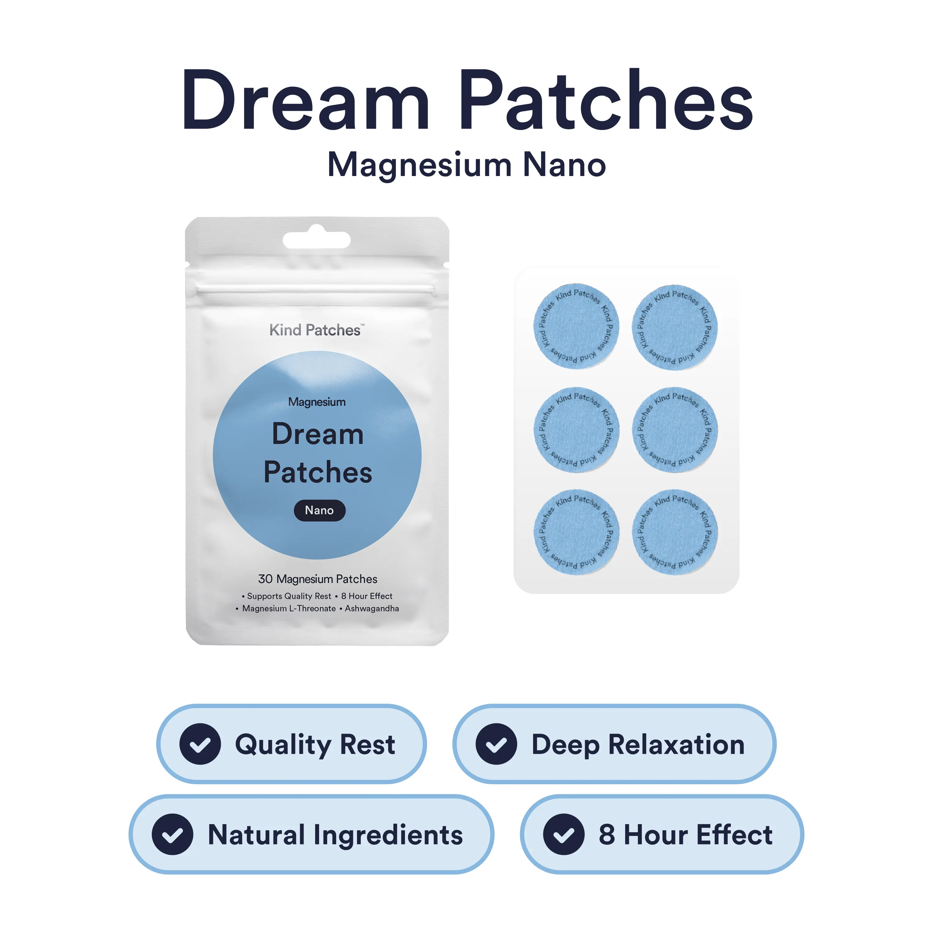 Kind Patches, Dream Patches, Support Quality Rest, 8 Hour Effect, Melatonin, Valerian Root, Magnesium L-Threonate, Ashwagandha, Nano