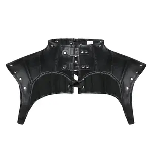 Charmian Women's Steampunk Gothic Leather Shoulder Armor Shrug Corset Tube Top Bustier Corset for Steampunk Parties & Halloween Costumes Black Womenswear