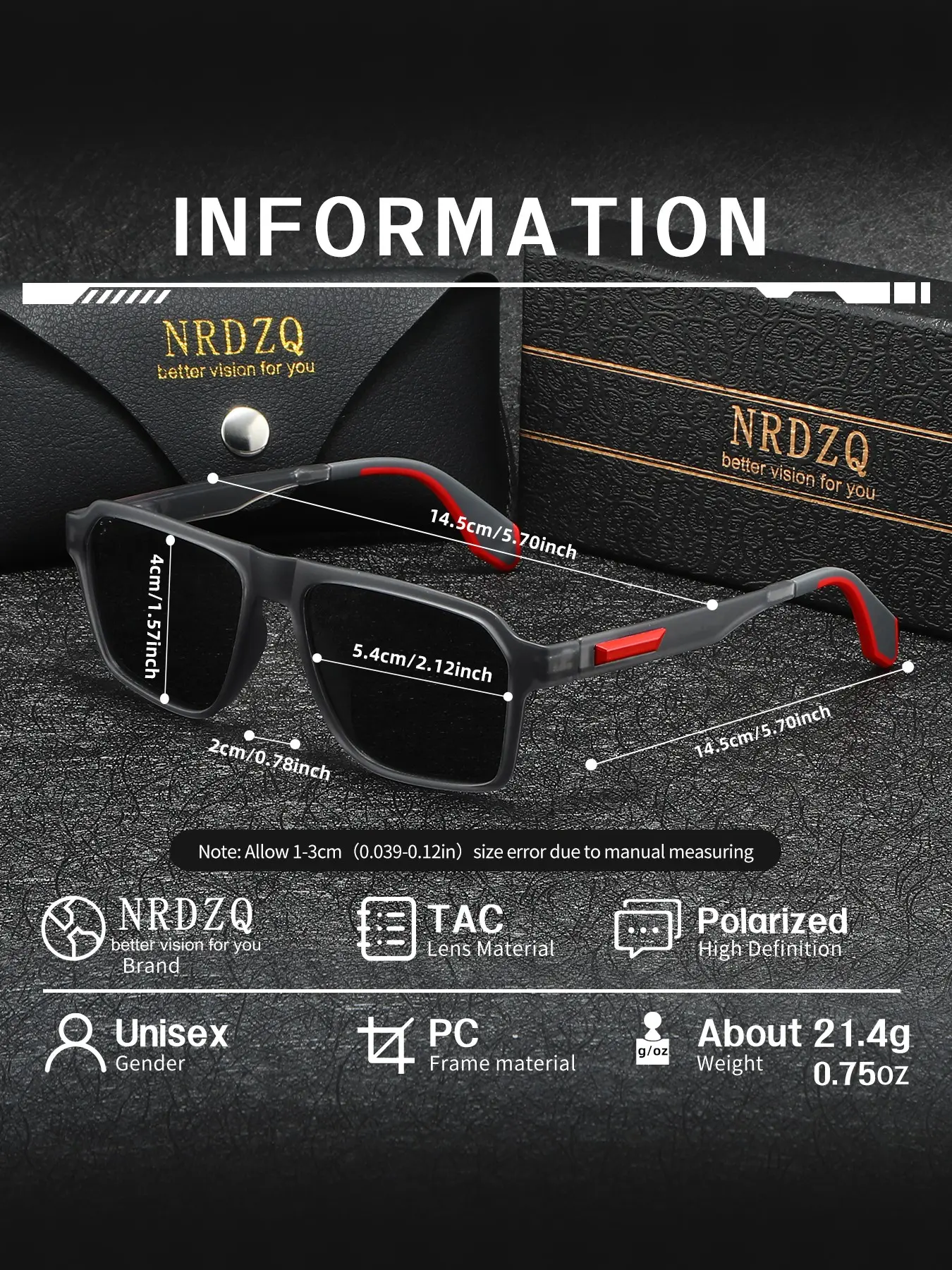 Polarized Square Sunglasses with Metal Accents, UV400 Protection Polarized Square Sunglasses: UV400 Protection, Acetate Frame  main image 2