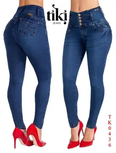 TIKI JEANS Colombianos High Waist Push-up Skinny Denim, Blue Skinny, Levanta Cola, Fashion Comfort Casual Skinny Denim Pants, Summer Jeans for women, Going out outfits, Stretchy, Back Pockets