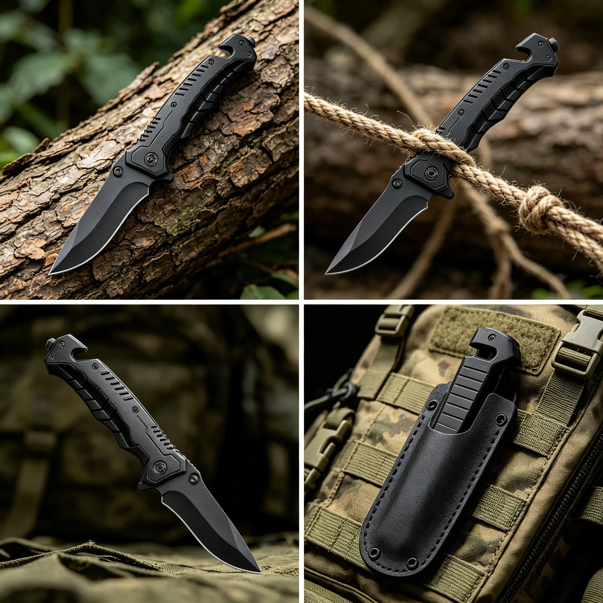 Rugged Heavy-Duty Stainless Steel Folding Pocket Knife - EDC Tactical Tool with Glass Breaker, Seatbelt Cutter for Self-Defense, Outdoor Camping Survival