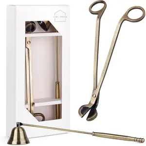 Candle Snuffer and Wick Trimmer Set, Bell Snuffer Gift Box, Stainless Steel Candle Care Accessory for Home Decor, Brushed Gold