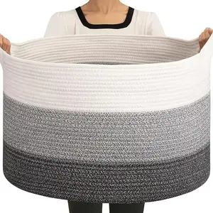 Large Cotton Rope Basket, Throw Blanket Storage Basket with Handle, Soft Toy Storage Basket, Comfortable Cushions Thread Hamper