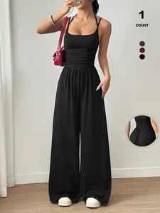 Women's Strapless Casual Wrap Chest Jumpsuit Pajamas, Versatile Home Wear, Comfortable and Stylish Loungewear for Everyday Use