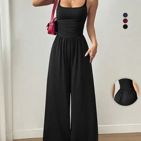 Women's Strapless Casual Wrap Chest Solid Jumpsuit Pajamas, Versatile Home Wear, Comfortable and Stylish Loungewear for Everyday Use, Homewear