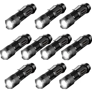 10 Pack Mini Flashlights LED Flashlight 300 Lumen Tactical Zoomable Pocket Lantern Adjustable Focus Light for Kids Child Camping Emergency Travel Hiking Light