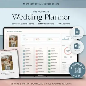 2026 Wedding Planner Spreadsheet Wedding Budget Tracker Wedding Timeline Guest List Tracker Wedding Itinerary Seating Plan Wedding Gift [Paperback]