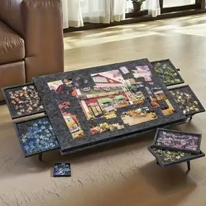Portable Puzzle Table with 6 Drawers, Stackable Adult Puzzle Mat, 5 Pieces Felt Board, Ideal for Organizing and Playing Puzzles