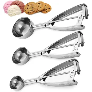 Saffron sage cookie scoop set heavy duty stainless steel 1 2 4 tbsp cookie scoops for baking set of 3 has a scooper ice cream scoop with trigger smooth release comfortable handles rust proof