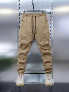 Men's Drawstring Ice Silk Pants, Multi-Pocket Design, Lightweight Breathable Fabric, Quick Sweat Evaporation, Natural Drape, Excellent Elasticity, Casual Fashion Trousers, Casual Jogging Pants, Casual Sport Trousers