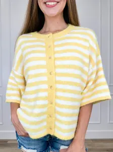 Shine on Knit Short Sleeve Yellow Avery Mae Button Up Cardigan