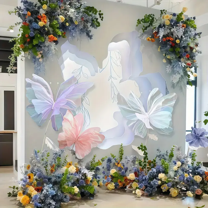 3pc 50cm/19.69in Large 3D Effect Artificial Flower Party Set with Beautiful Gift Box, 3D Butterfly Wall Decor, Indoor Home Decor, Wedding Supplies (Pink)