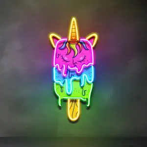 Unicorn Popsicle Neon Sign Light for Kids Room Kitchen – Sweet LED Wall Art, Dimmable USB Ice Cream Parlor Decor, Playful Gift for Unicorn Lovers